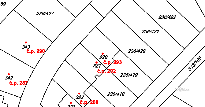 Němčice 293 na parcele st. 320 v KÚ Němčice nad Labem, Katastrální mapa