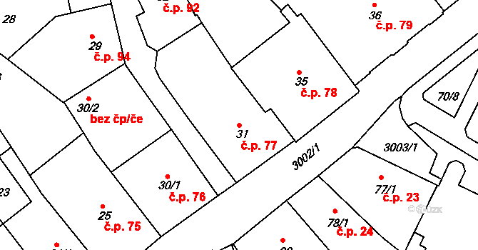 Rychnov nad Kněžnou 77 na parcele st. 31 v KÚ Rychnov nad Kněžnou, Katastrální mapa