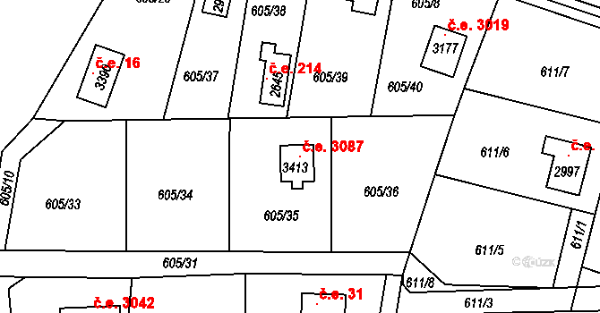 Sezimovo Ústí 3087 na parcele st. 3413 v KÚ Sezimovo Ústí, Katastrální mapa