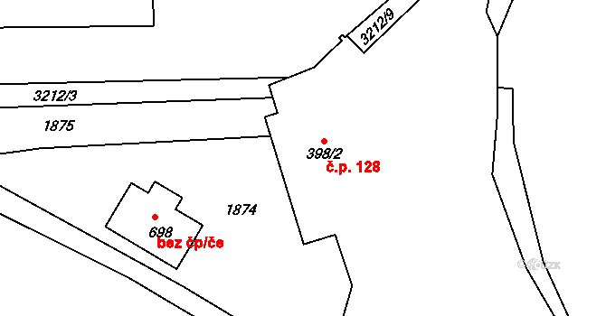 Bečov nad Teplou 128 na parcele st. 398/2 v KÚ Bečov nad Teplou, Katastrální mapa