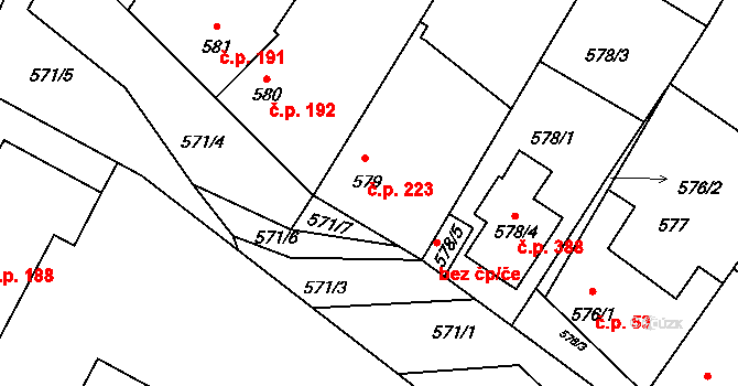 Kačice 223 na parcele st. 579 v KÚ Kačice, Katastrální mapa