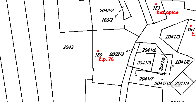 Louka 76 na parcele st. 159 v KÚ Louka u Ostrohu, Katastrální mapa