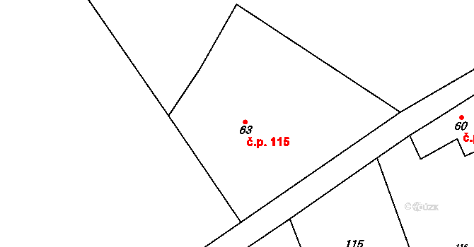 Široká Niva 115 na parcele st. 63 v KÚ Markvartice u Široké Nivy, Katastrální mapa