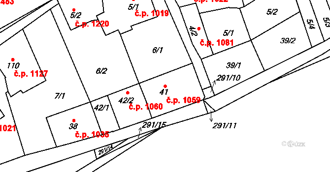 Švermov 1059, Kladno na parcele st. 41 v KÚ Hnidousy, Katastrální mapa