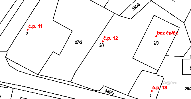 Heřmaneč 12 na parcele st. 2/1 v KÚ Heřmaneč, Katastrální mapa