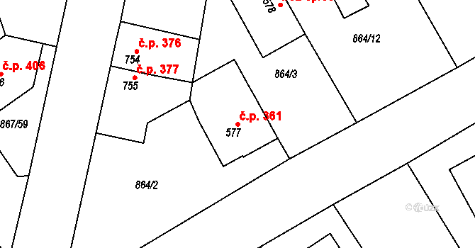 Lomnice nad Popelkou 361 na parcele st. 577 v KÚ Lomnice nad Popelkou, Katastrální mapa