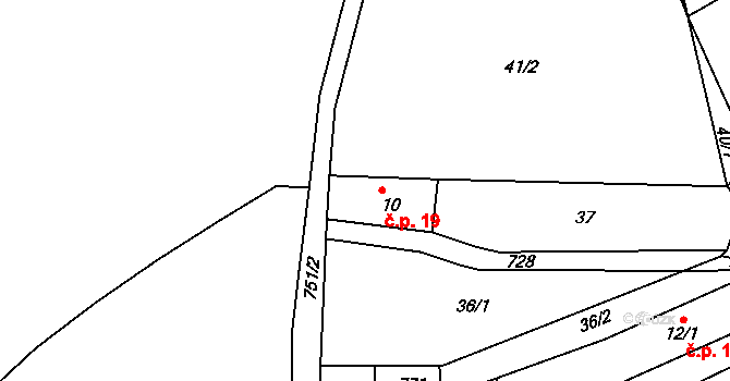 Pytlov 19, Černošín na parcele st. 10 v KÚ Pytlov, Katastrální mapa