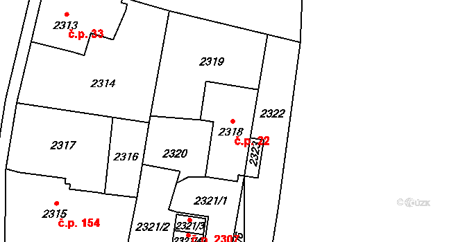 Hlubočky 22 na parcele st. 2318 v KÚ Hlubočky, Katastrální mapa