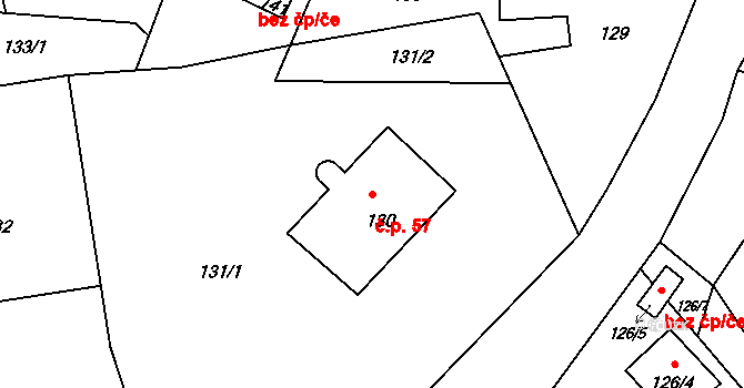 Kvítkov 57 na parcele st. 130 v KÚ Kvítkov u České Lípy, Katastrální mapa