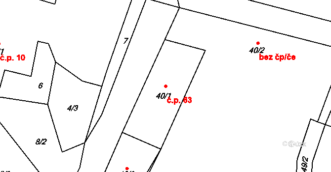 Lounky 63, Chodouny na parcele st. 40/1 v KÚ Lounky, Katastrální mapa