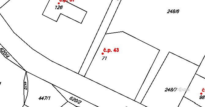 Hlásná Lhota 43, Podhradí na parcele st. 71 v KÚ Hlásná Lhota u Jičína, Katastrální mapa