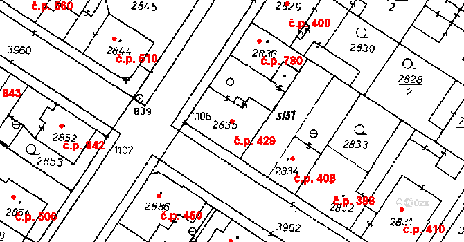 Poděbrady III 429, Poděbrady na parcele st. 2835 v KÚ Poděbrady, Katastrální mapa