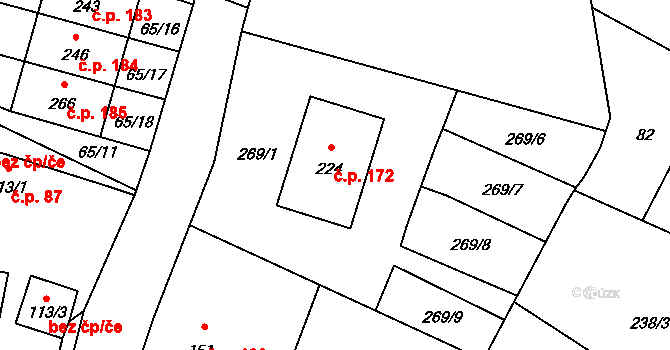 Rudíkov 172 na parcele st. 224 v KÚ Rudíkov, Katastrální mapa