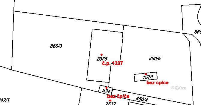 Horka-Domky 1327, Třebíč na parcele st. 2385 v KÚ Třebíč, Katastrální mapa