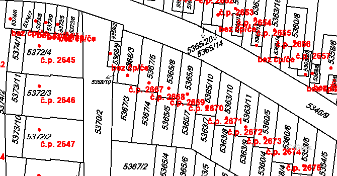 Žabovřesky 2669, Brno na parcele st. 5365/8 v KÚ Žabovřesky, Katastrální mapa