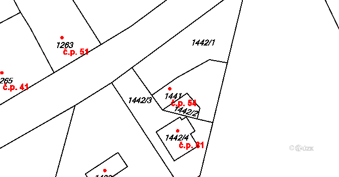 Záluží 54, Tábor na parcele st. 1441 v KÚ Měšice u Tábora, Katastrální mapa