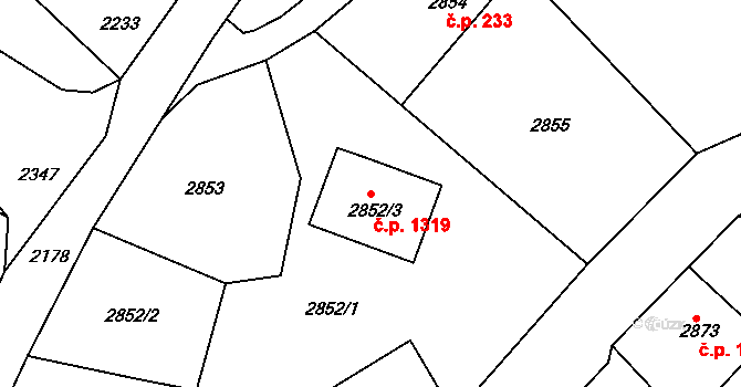 Smržovka 1319 na parcele st. 2852/3 v KÚ Smržovka, Katastrální mapa