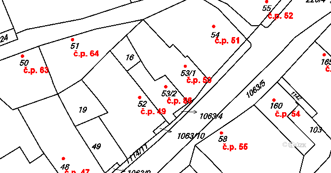 Chožov 86 na parcele st. 53/2 v KÚ Chožov, Katastrální mapa