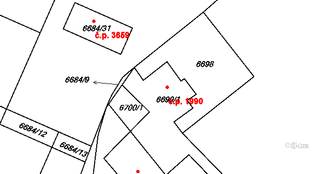 Frýdek 1990, Frýdek-Místek na parcele st. 6699/1 v KÚ Frýdek, Katastrální mapa