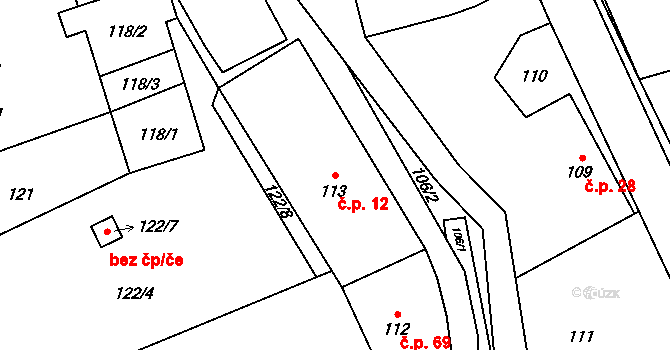 Chlebovice 12, Frýdek-Místek na parcele st. 113/1 v KÚ Chlebovice, Katastrální mapa