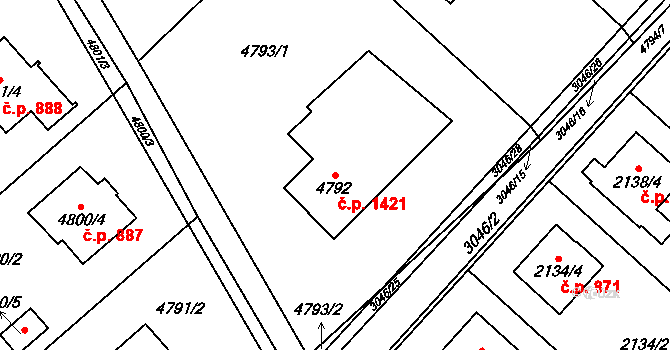 Místek 1421, Frýdek-Místek na parcele st. 4792/1 v KÚ Místek, Katastrální mapa