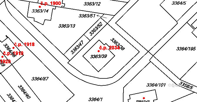 Místek 2034, Frýdek-Místek na parcele st. 3363/39 v KÚ Místek, Katastrální mapa