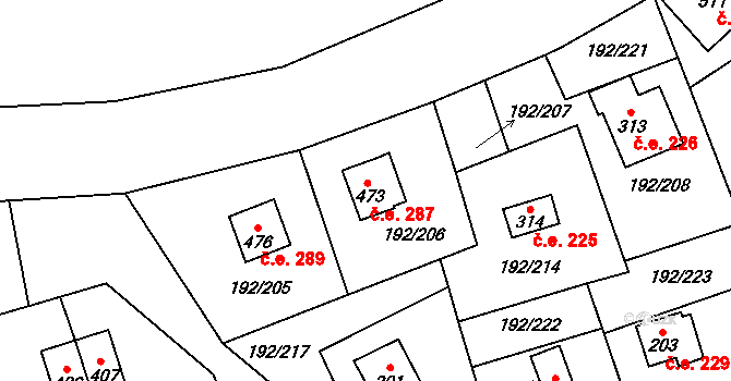 Dřenice 287, Cheb na parcele st. 473 v KÚ Dřenice u Chebu, Katastrální mapa