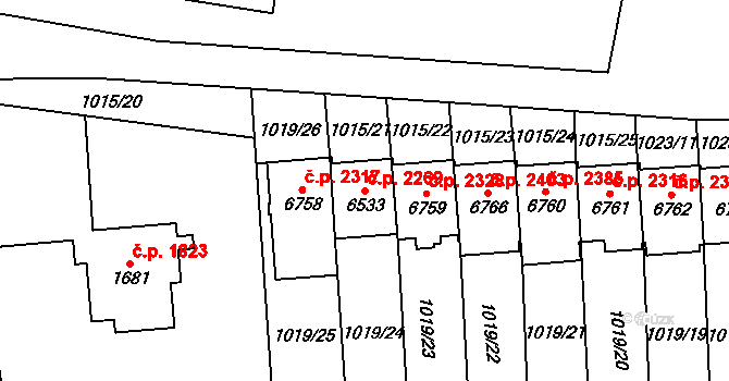 Cheb 2269 na parcele st. 6533 v KÚ Cheb, Katastrální mapa