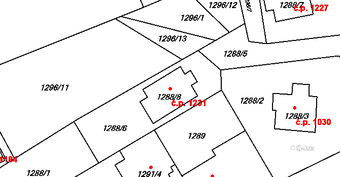 Ráj 1231, Karviná na parcele st. 1288/8 v KÚ Ráj, Katastrální mapa