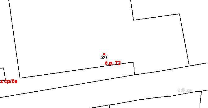 Mělnická Vrutice 72, Velký Borek na parcele st. 3/1 v KÚ Mělnická Vrutice, Katastrální mapa