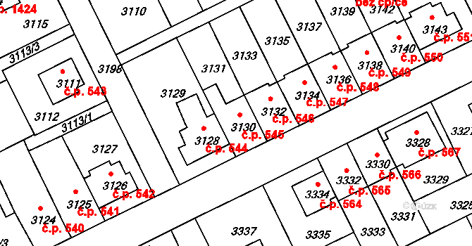 Záběhlice 545, Praha na parcele st. 3130 v KÚ Záběhlice, Katastrální mapa