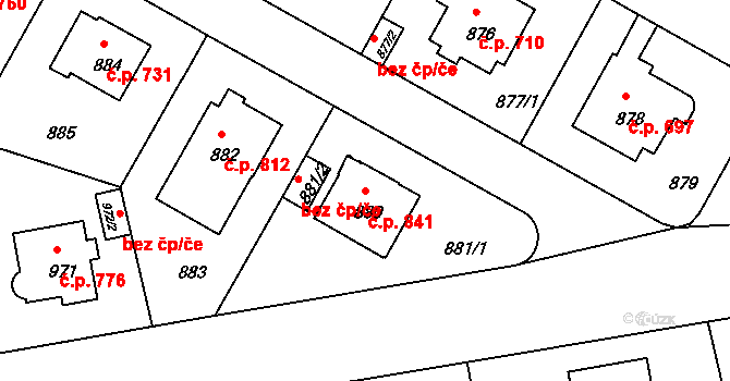 Braník 841, Praha na parcele st. 880 v KÚ Braník, Katastrální mapa