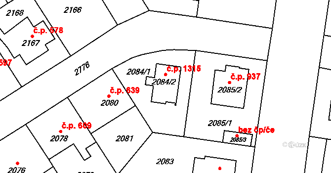 Kyje 1315, Praha na parcele st. 2084/2 v KÚ Kyje, Katastrální mapa