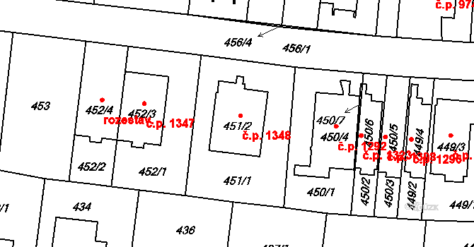 Hostivař 1348, Praha na parcele st. 451/2 v KÚ Hostivař, Katastrální mapa