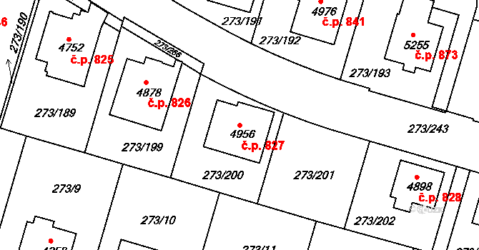 Střední Předměstí 827, Trutnov na parcele st. 4956 v KÚ Trutnov, Katastrální mapa