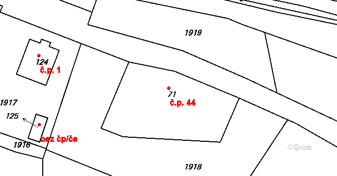 Obděnice 44, Petrovice na parcele st. 71 v KÚ Obděnice, Katastrální mapa