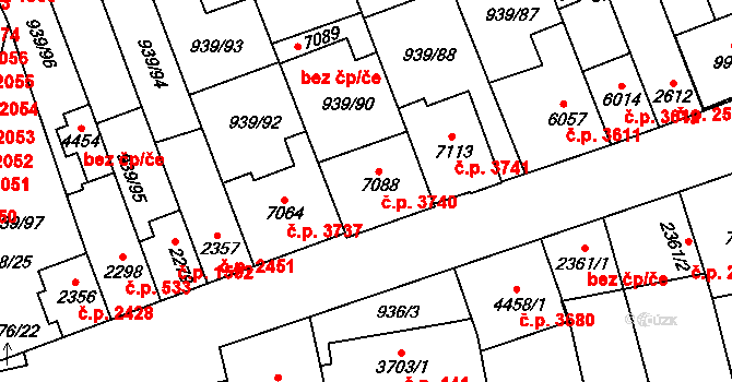 Hodonín 3740 na parcele st. 7088 v KÚ Hodonín, Katastrální mapa