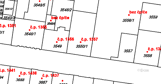 České Budějovice 3 1357, České Budějovice na parcele st. 3550/1 v KÚ České Budějovice 3, Katastrální mapa
