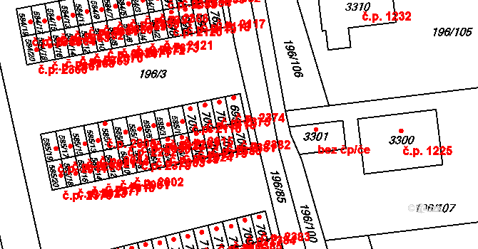 Sezimovo Ústí 2382 na parcele st. 700 v KÚ Sezimovo Ústí, Katastrální mapa