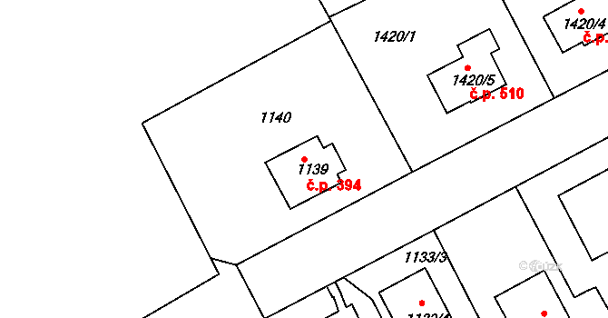 Liberec XI-Růžodol I 394, Liberec na parcele st. 1139 v KÚ Růžodol I, Katastrální mapa