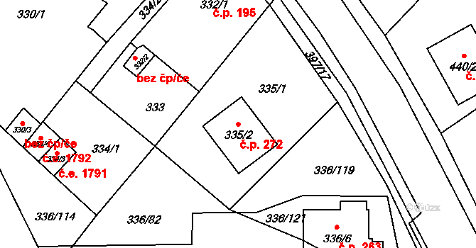Pražské Předměstí 272, Bílina na parcele st. 335/2 v KÚ Bílina, Katastrální mapa