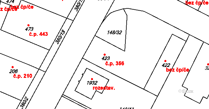 Pouchov 356, Hradec Králové na parcele st. 423 v KÚ Pouchov, Katastrální mapa