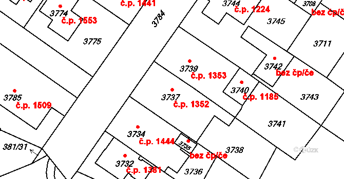 Vsetín 1352 na parcele st. 3737 v KÚ Vsetín, Katastrální mapa