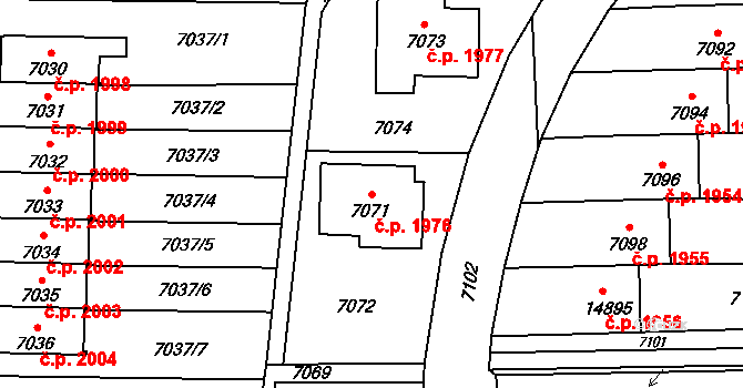 Vsetín 1976 na parcele st. 7071 v KÚ Vsetín, Katastrální mapa