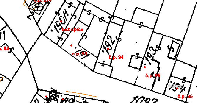 Žiželice 94 na parcele st. 192 v KÚ Žiželice nad Cidlinou, Katastrální mapa