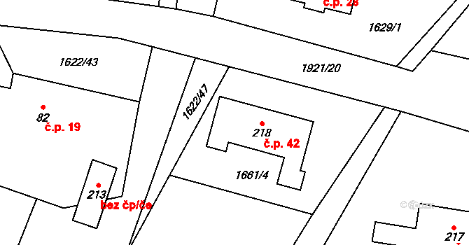 Chlístov 42, Okrouhlice na parcele st. 218 v KÚ Chlístov u Okrouhlice, Katastrální mapa