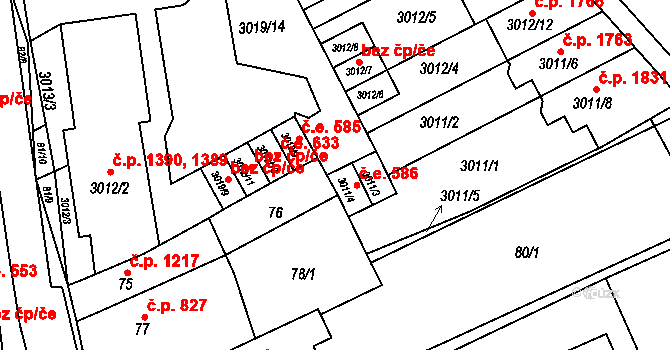Šlapanice 586 na parcele st. 3011/4 v KÚ Šlapanice u Brna, Katastrální mapa