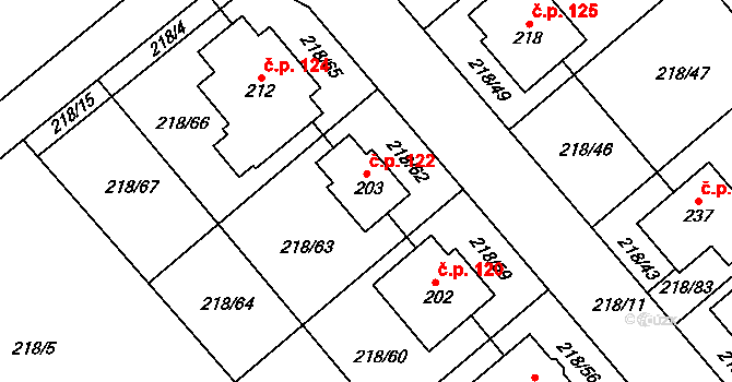 Jarohněvice 122 na parcele st. 203 v KÚ Jarohněvice, Katastrální mapa