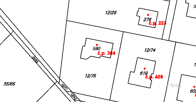 Horní Datyně 384, Vratimov na parcele st. 590 v KÚ Horní Datyně, Katastrální mapa