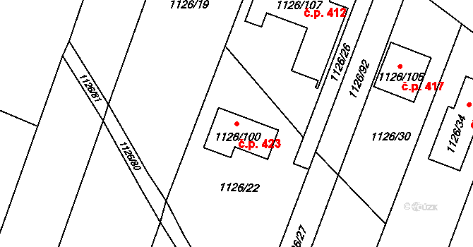 Lipůvka 423 na parcele st. 1126/100 v KÚ Lipůvka, Katastrální mapa